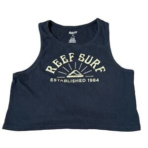 Reef Surf tank top boxy cropped black graphic gothic surfer SZ MD top T-shirt